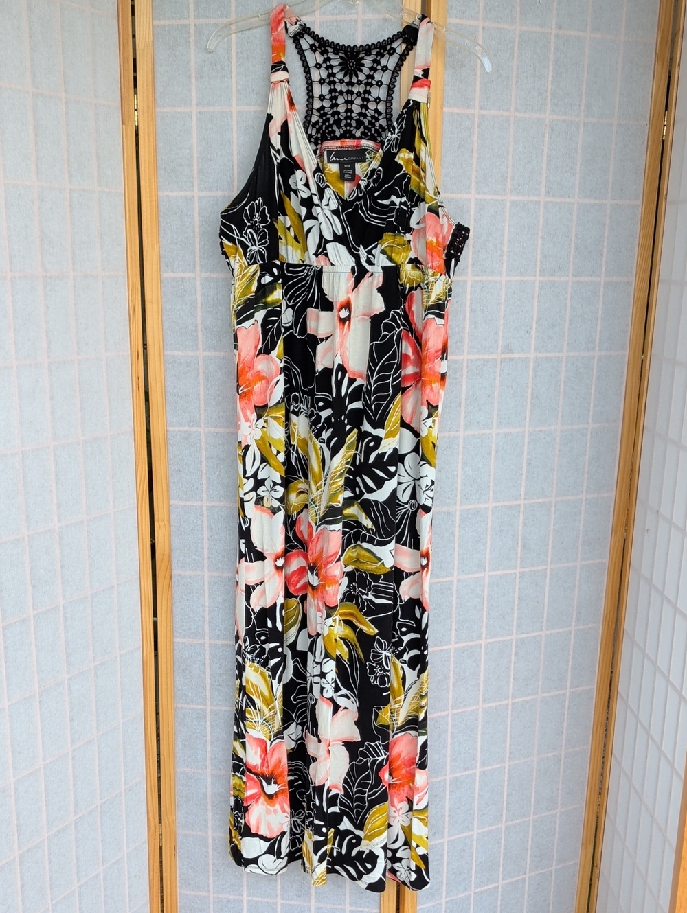 Lane Bryant Black Floral Maxi Dress with Pink & Yellow Accents Vacation Resort